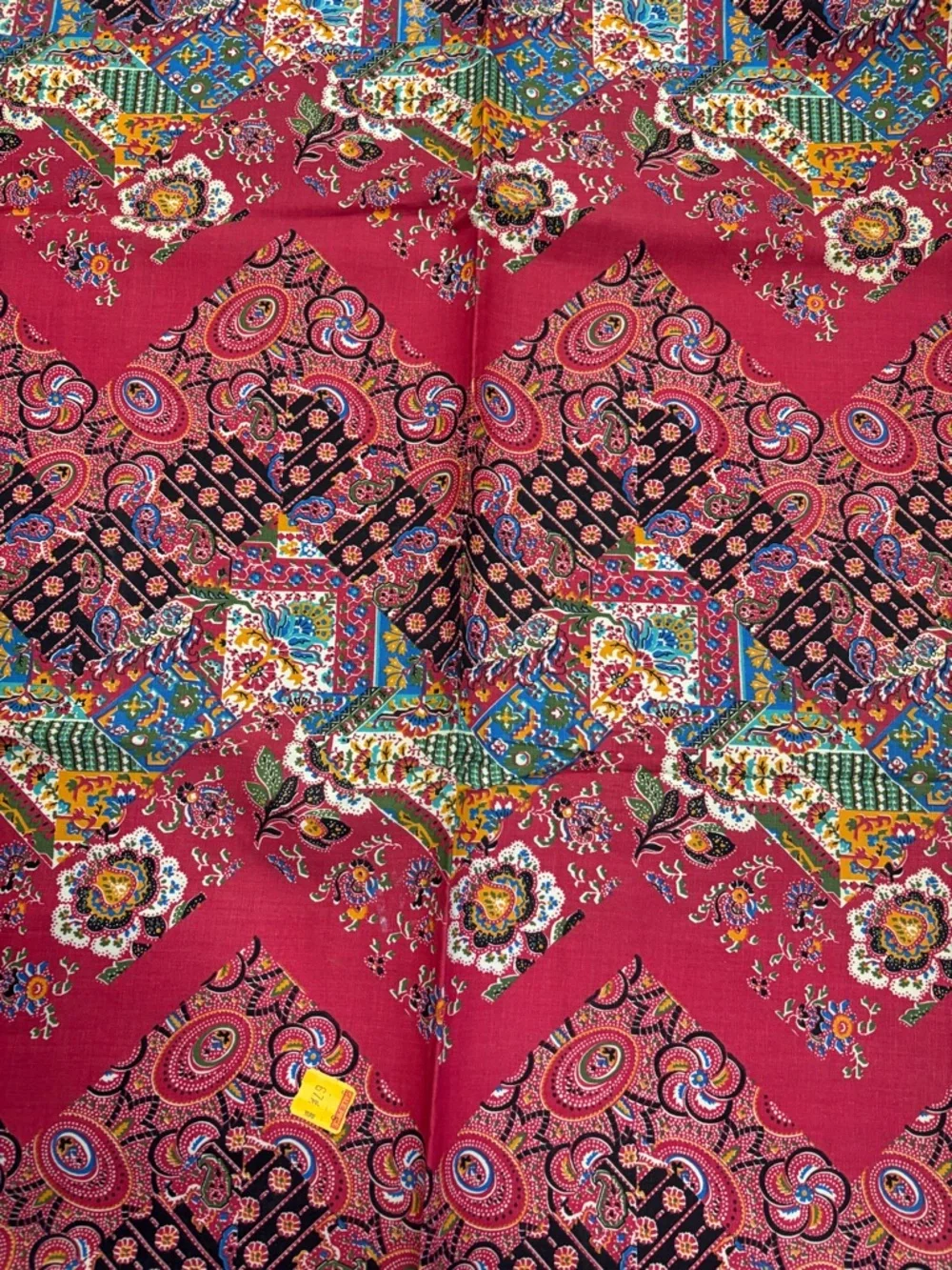 Vintage 1970s Wash-N-Wear‎ Patchwork Chevron Paisley Floral Fabric - 1.6 Yards